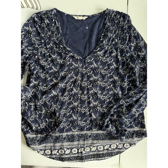 3 for $9 Lucky Brand Flutter Sleeve V-Neck Cotton Blend Floral Womens M - Picture 6 of 7